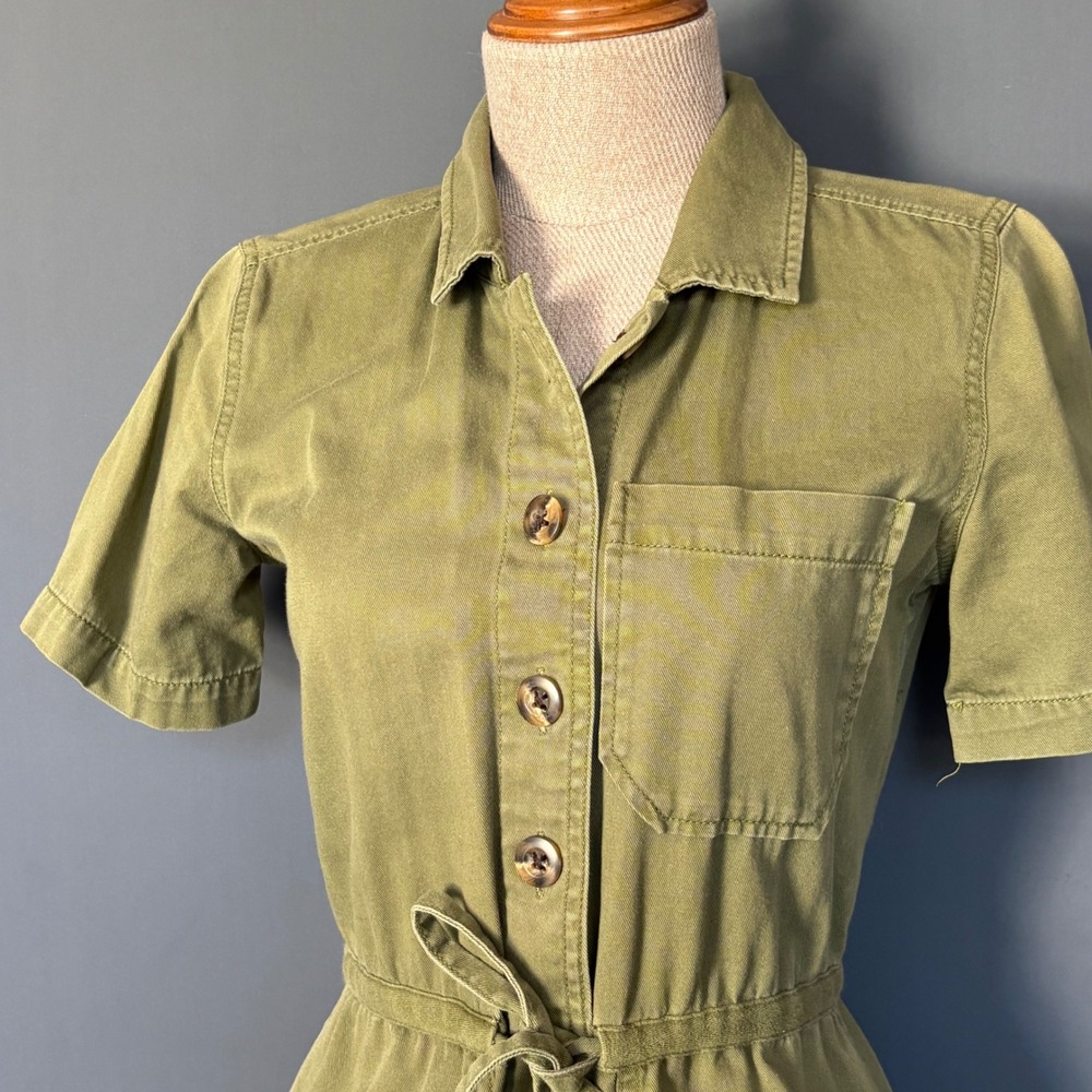 Madewell Olive Green Cotton Twill Utility Wide Leg Jumpsuit | Womens 00 | Safari